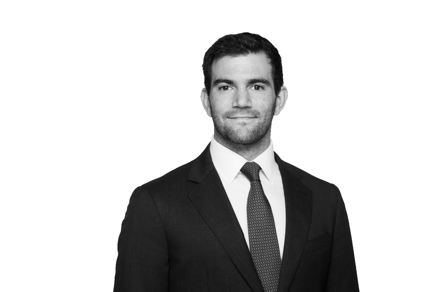 JG Headshot with tie no background BW